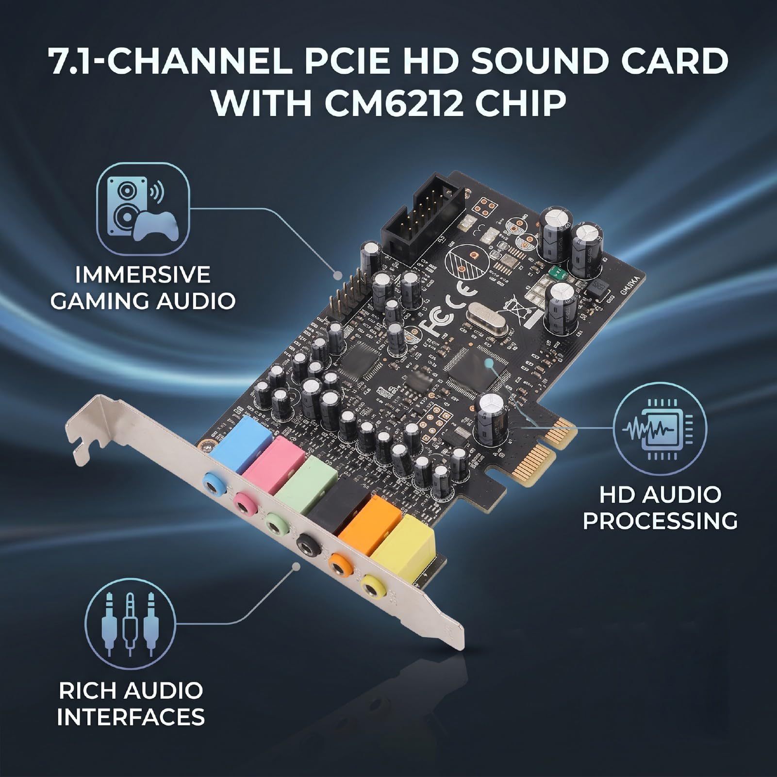 Scheda 7.1, Scheda Surround Stereo HD PCIe X1 per PC con Chip CM6212, Supporto 7/8/8.1/10/11 32 64 Bit