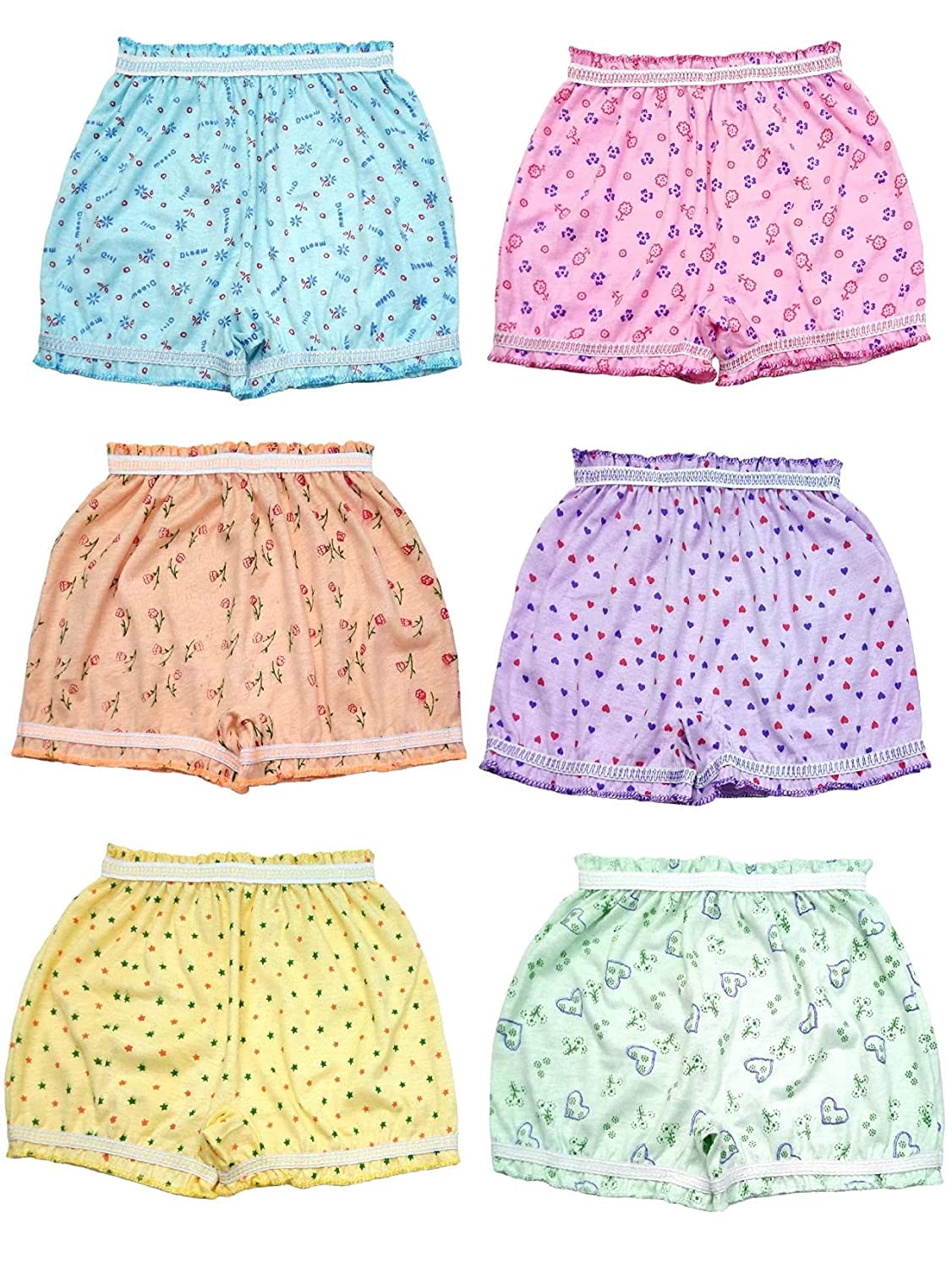 KIDBIRD Cotton Printed Bloomers/Innerwear/Panties for Girls & Kids (Pack of 6)