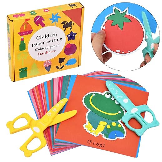 Gutsache 2 Stück Kinderschere + 48 Blatt Buntes Bastelpapier Für Kinder Ab 2 Jahren | Bastelset Für Kindergarten, Vorschule &Amp; Zu Hause | Ideal Als Gastgeschenk Mitgebsel