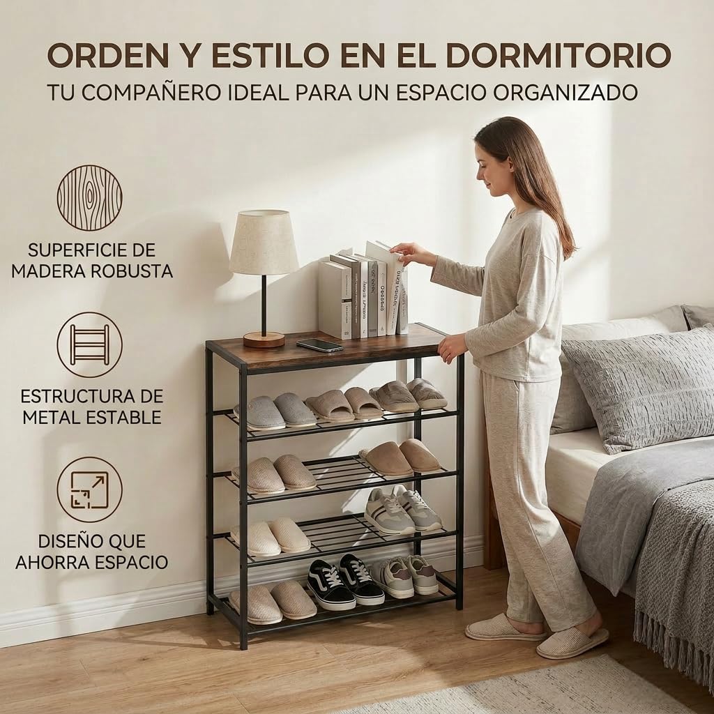 Zapatero Recibidor de 5 Niveles con Estante Superior - Mueble Zapatero Estrecho y Alto, Estantería de Metal Vertical Ahorro de Espacio para Entrada, Estilo Industrial, 63 x 30 x 83 cm