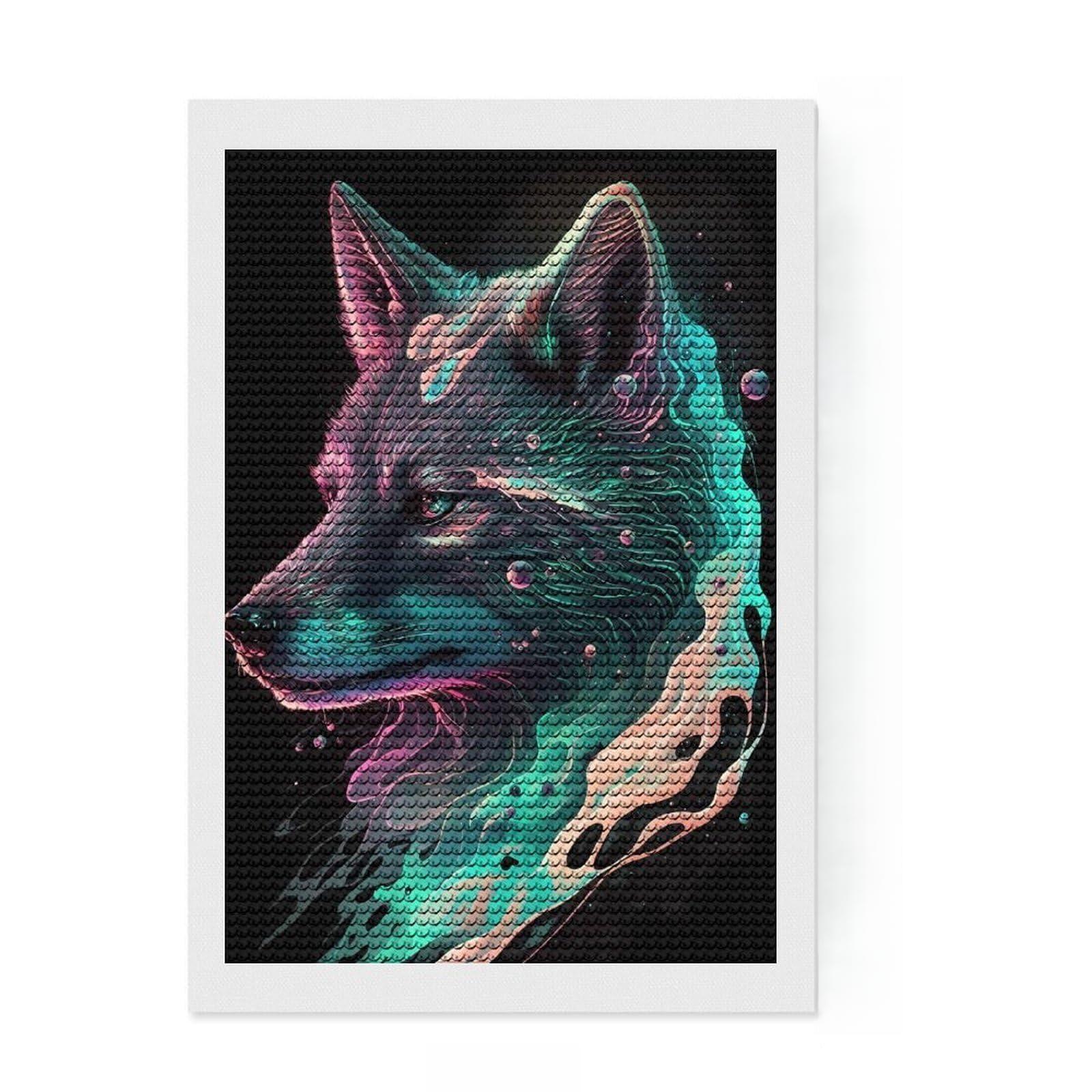 Junmoney Precious Wolf Round Drill Diamond Painting 8"x12", Gift Idea, for Teens, Fun Craft Experience, Aesthetic Room Decor
