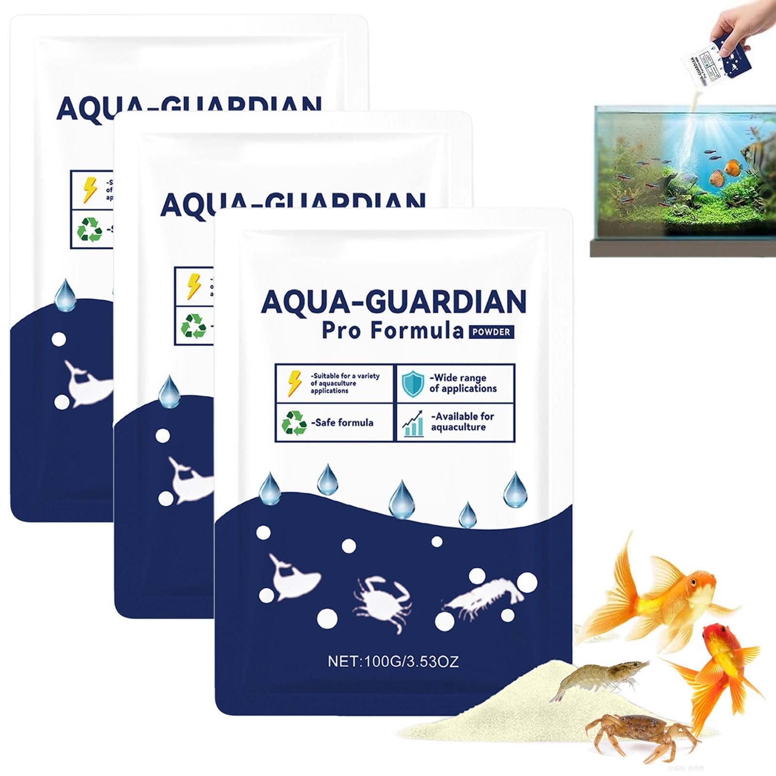 5PCS Aqua Guardian Pro Formula for Pond & Aquarium, Aqua Guardian Pond Cleaner for Fish Shrimp & Crab, Easy-Mix Water Care Support, Maintenance Friendly,Clear Long-Lasting,Resealable Pouch 100g (3PCS)