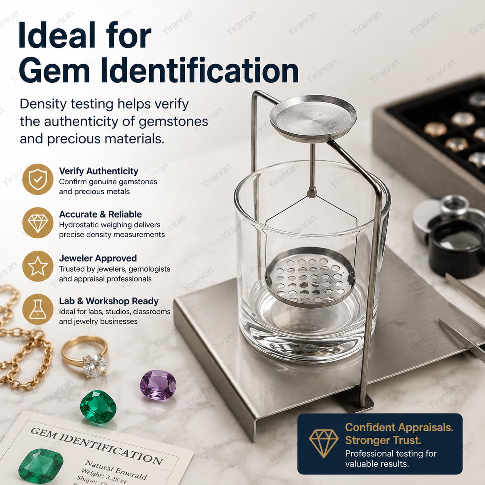 Kit de determinación de densidad, marco de gravedad específico de acero inoxidable para pruebas de laboratorio, evaluación de joyas y experimentos científicos de estudiantes, equilibrio de precisión