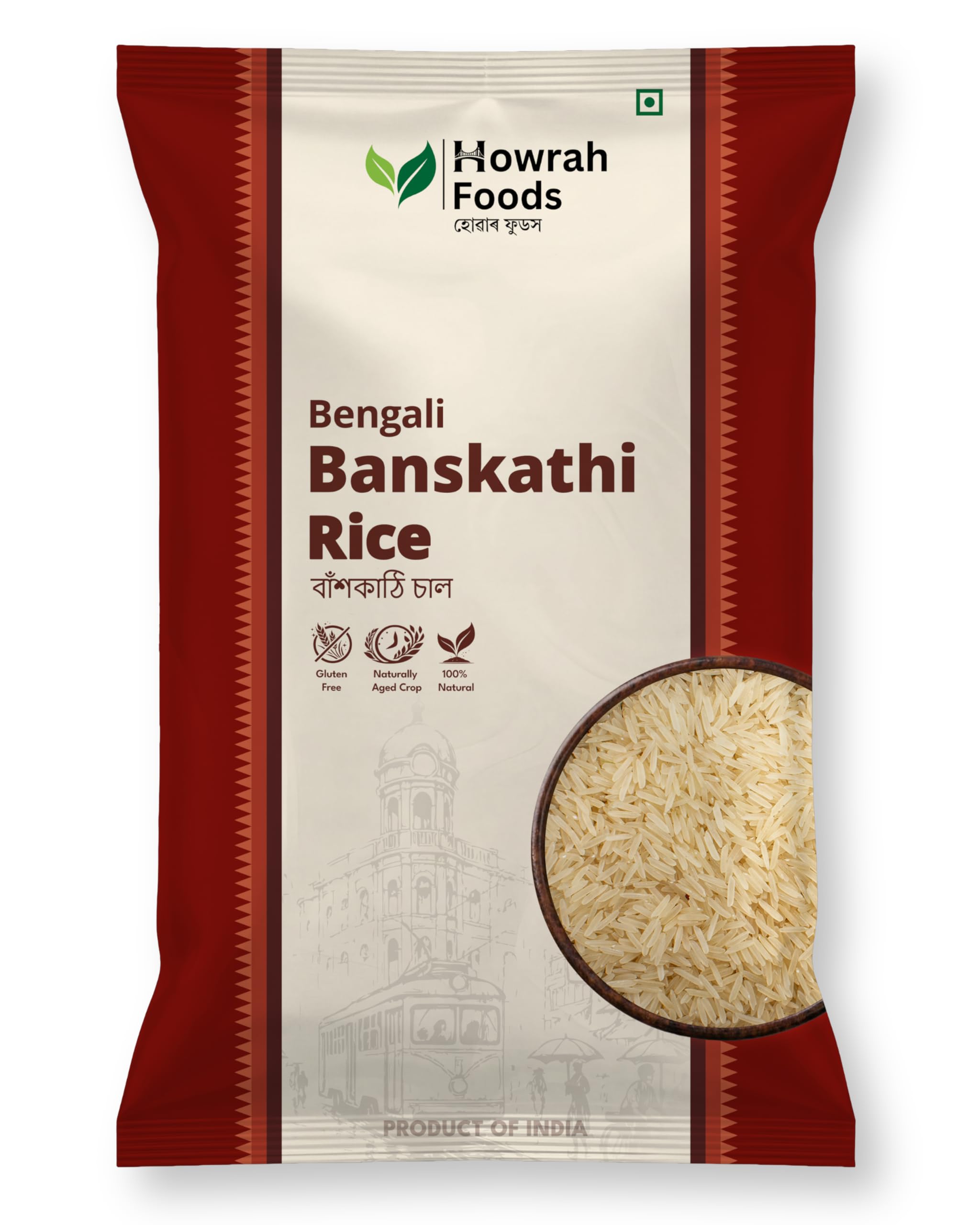 HOWRAH FOODS Premium Banskathi Rice 2 Kg | Long Grain Bengali Daily Staple | Baskathi Chaal | Soft Fluffy Non Sticky | Everyday Rice for Dal Mach Bhaja Jhol | Authentic Taste of Bengal