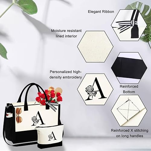 Miniatura 5 de YOOLIFE Regalos para el día de San Valentín, bolsa de lona con inicial y bolsa de maquillaje, regalos de cumpleaños para mujeres, esposa, mamá,