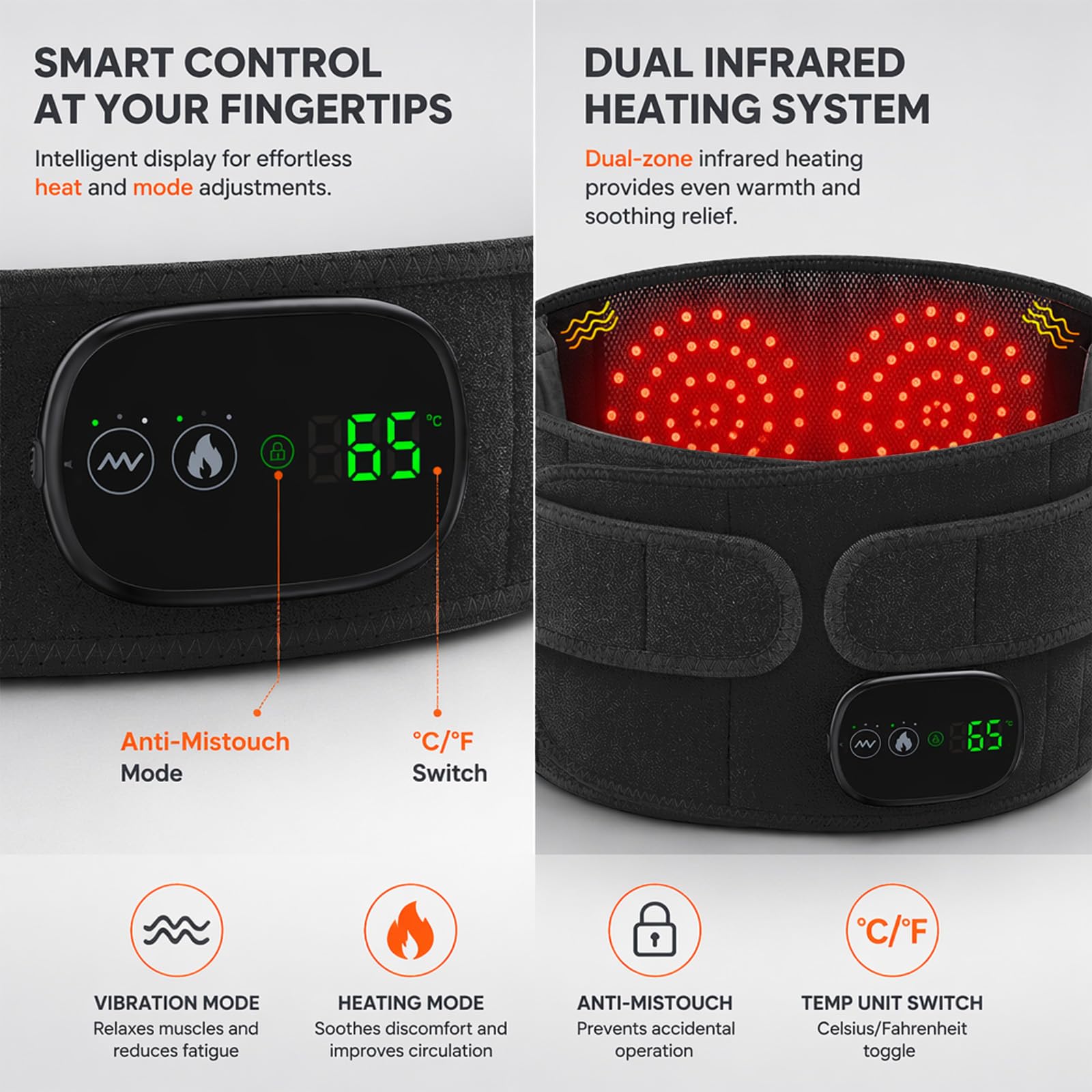 Cintura termica per la schiena, senza fili, con 3 livelli di calore e 3 livelli di vibrazione, batteria da 5000 mAh, touchscreen, scalda schiena, fascia massaggiante, cuscino riscaldante per alleviare