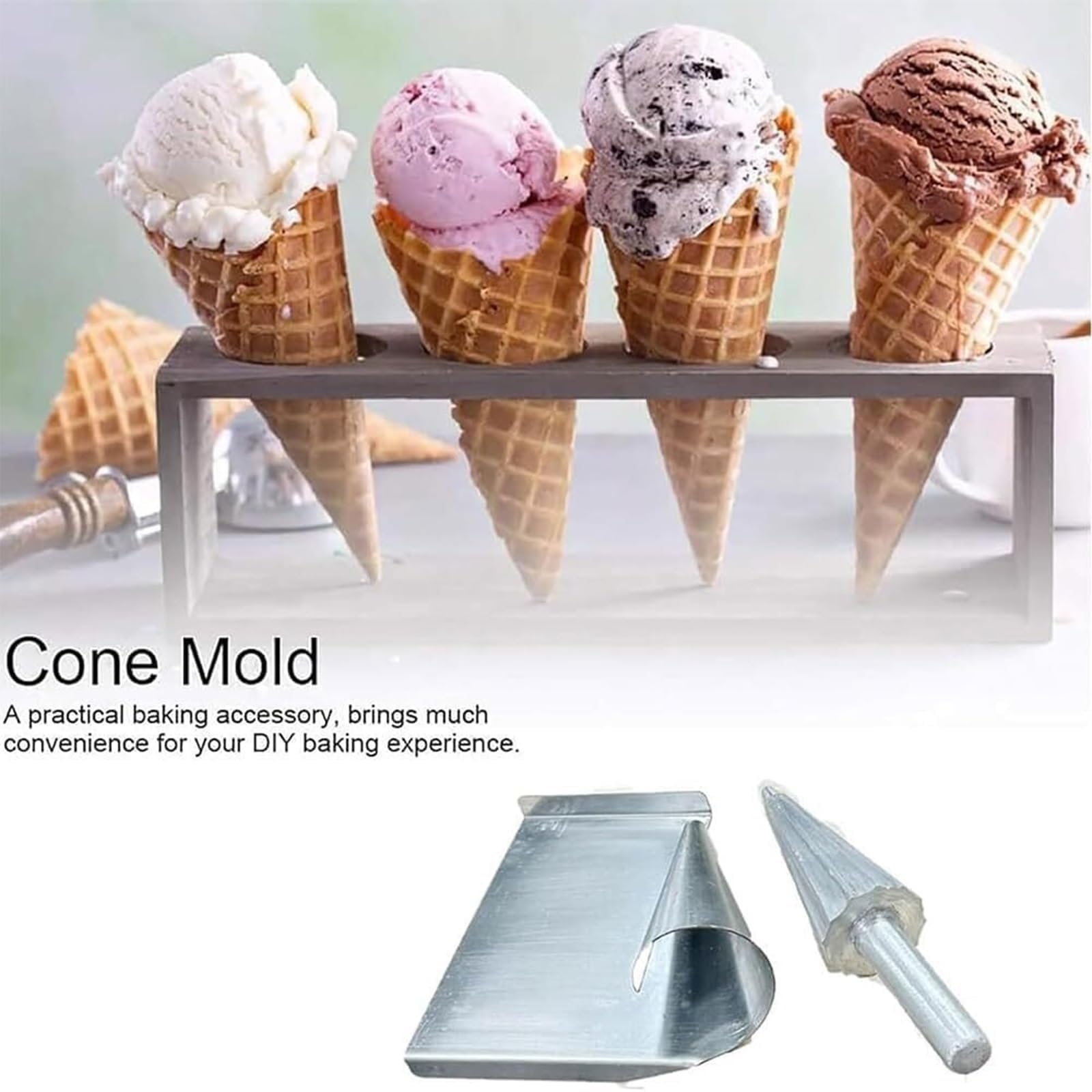 Strumento per gelato, stampo per cono a nido d'ape in acciaio inossidabile, stampo antiaderente, attrezzature da cucina e panetteria riutilizzabili, corpo in alluminio pressofuso, accessorio