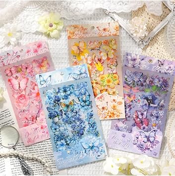 Kolbi Craft 4 Sayfa 60 Adet Şeffaf Pembe Kelebek Çiçek Sticker Bullet Journal Scrapbook Laptop Ajanda Planlayıcı