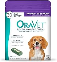 OraVet Dental Hygiene Chews for Medium Dogs 25-50 lbs - Vet Recommended Plaque Tartar Control Fresh Breath 30 Count
