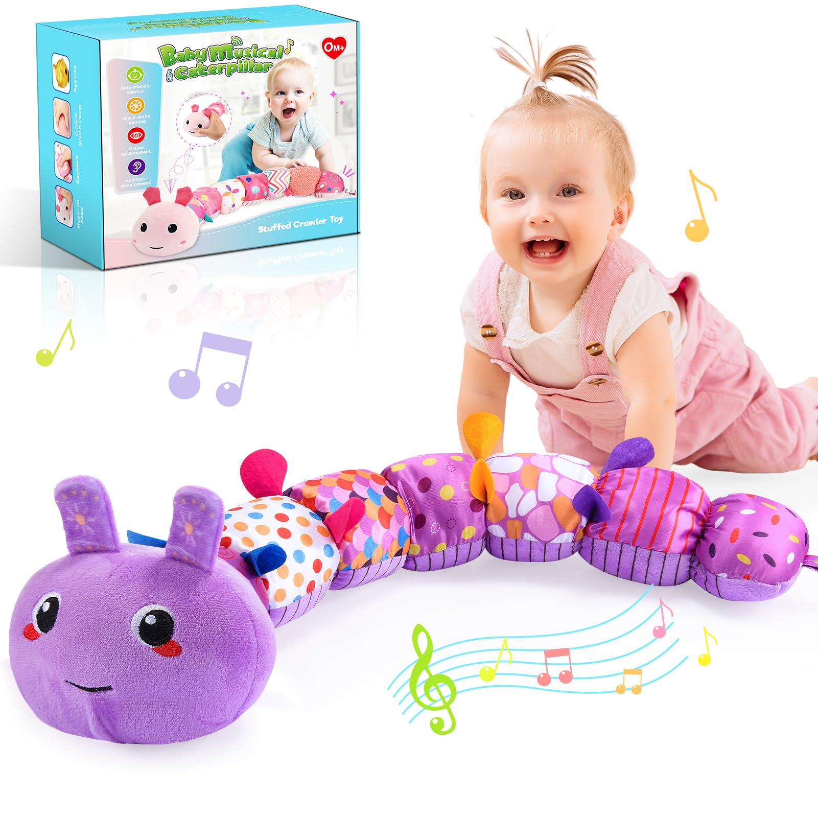 Toyzey Baby Toys 0-6 Months, Musical Caterpillar Sensory Toys Babies 6-12 Months Gifts for Girls Tummy Time Toy for Newborn Baby Girls 0-12 Months Baby Essentials Gifts Infant Toys 0-3 Months