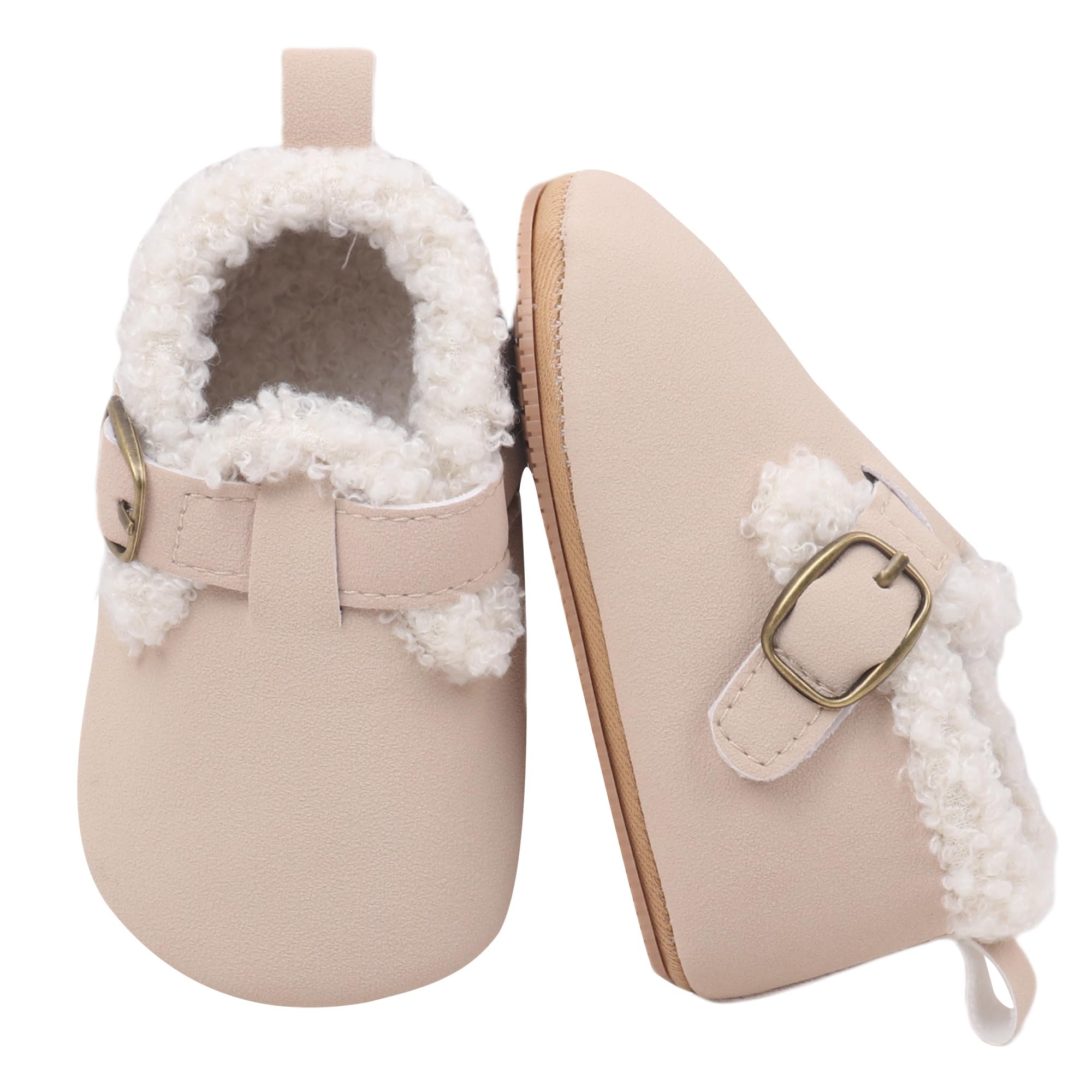 Adigau Baby Booties for Boys Girls Newborn Soft Sole Infant Household Socks with Soft Lining Non Slip Gripper Shoes Warm Winter Outdoor Slippers White 12-18 Months