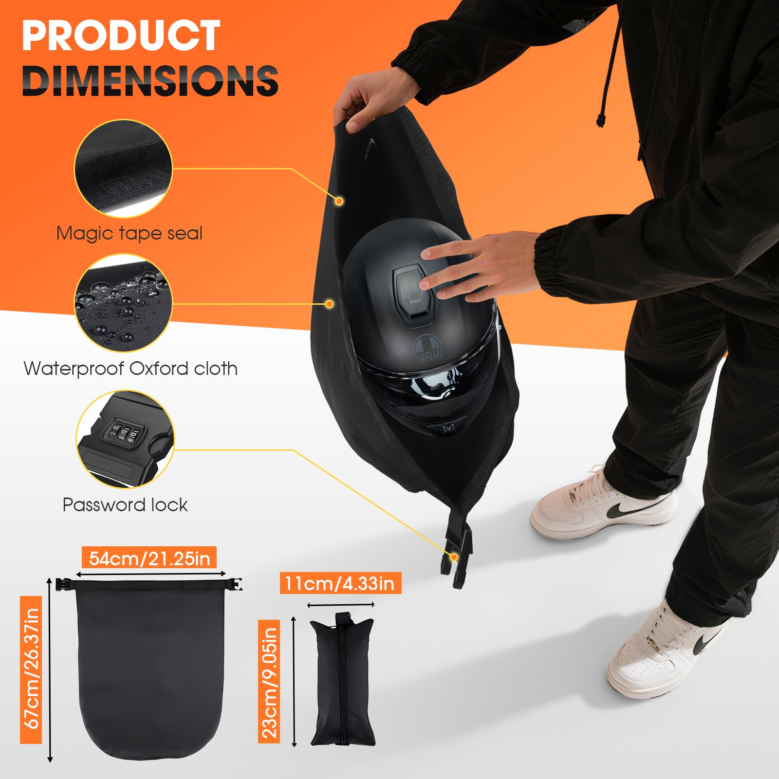 Motorrad Helmtasche mit Kombinationsschloss, 30L Große Wasserdicht Fahrradhelm Helmbeutel für Motorradhelm Skihelme Fahrradhelme Reithelme Basketball Fitness, Abschließbar Helmsack - 2
