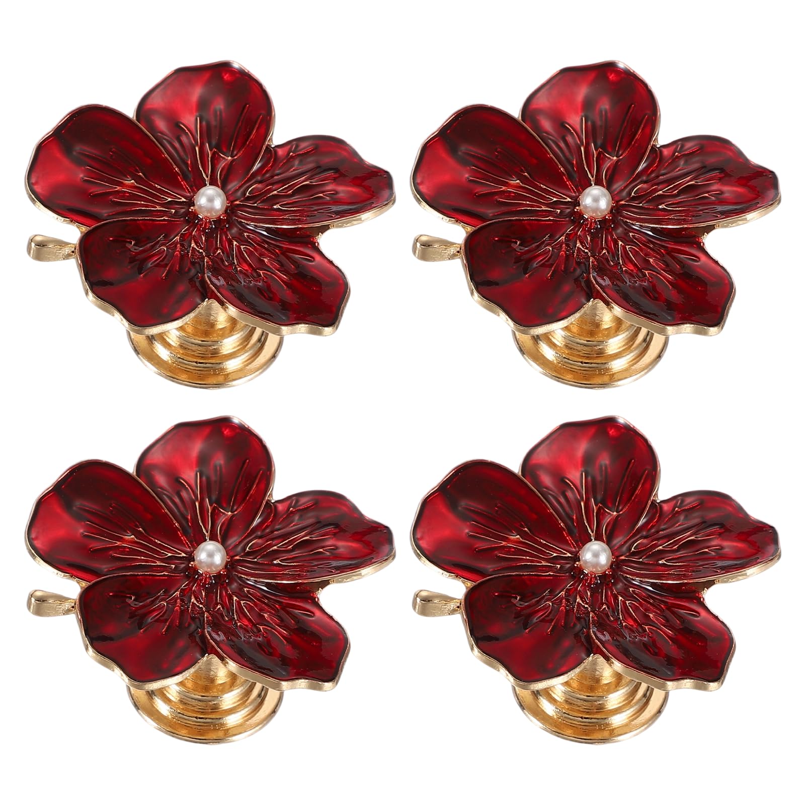 sourcing map 4 Pcs Flower Knobs, Metal Cabinet Drawer Knob Pearl Flower Petal Handles Dresser Knobs for Cupboard Cabinet Closet Door Pulls Decorative Furniture, Red