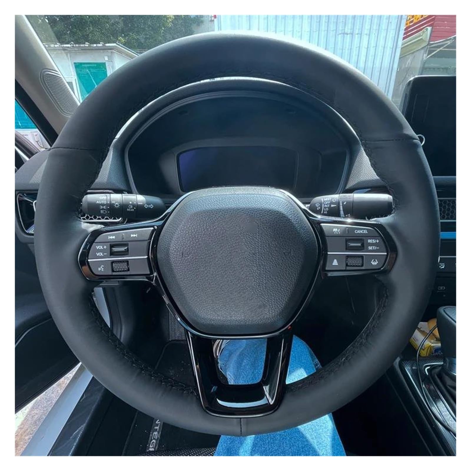 Lenkradabdeckung Benutzerdefinierte Auto Lenkrad Geflecht Abdeckung Nicht-Slip Für Civic 11 XI 2021-2022 Innen Zubehör Lenkung Wrap Lenkrad Bezug Auto(Red Thread)