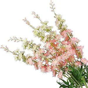 5pcs Pink Delphinium Artificial Flowers, 33" Silk Larkspur Faux Flower with Long Stem Fake Bouquet for Tall Floor Vase Kitchen Home Indoor Hyacinth Floral Plant Centerpiece Decor