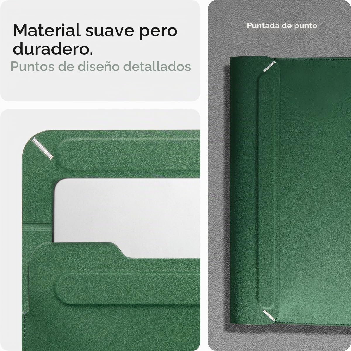 Spigen Funda para portátil Valentinus 15 15.6 16 Pulgadas, Compatible con MacBook Pro, Solapa magnética integrada, Funda de Piel para portátil, Bolsa para portátil - Verde