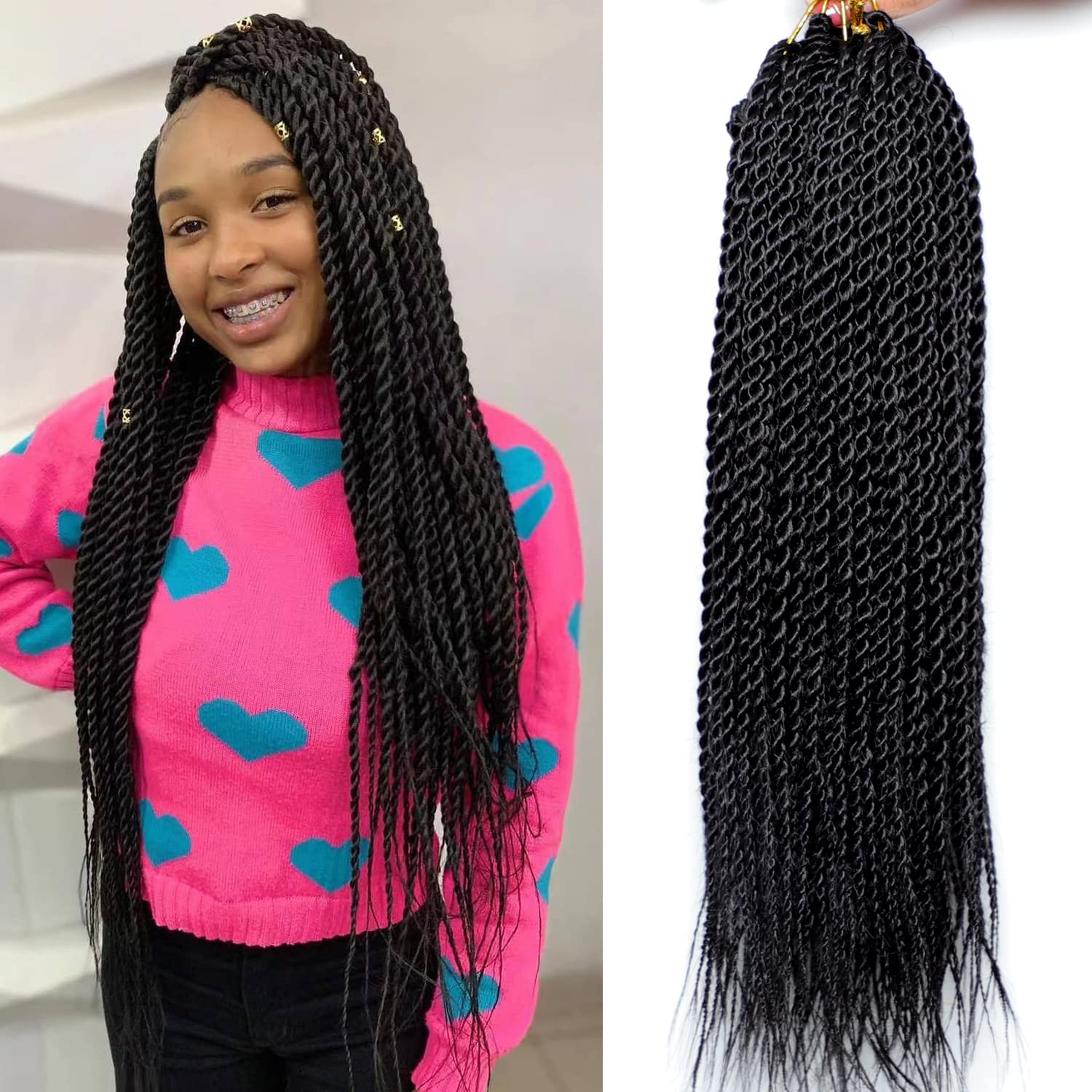 VIOLET Senegalese Twist Crochet Hair For Black Women 24 Inch Pretwisted Long Crochet Hair Pre Looped 30 Strands A Pack Crochet Braids For Black Women 8 Packs Small Crochet Twist Hair (24 Inch,1B)