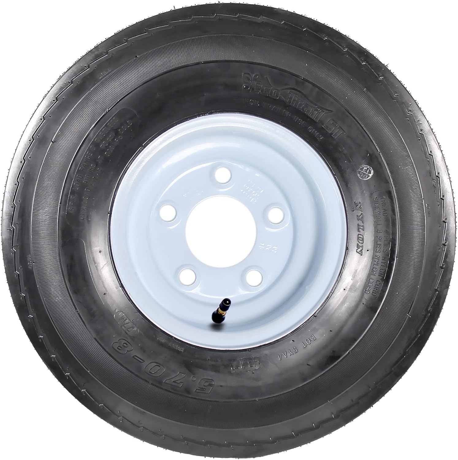 eCustomrim Trailer Tire On Rim 5.70-8 570-8 5.70 X 8 8 in. Load Range C 5 Lug White Wheel - 2 Year Warranty w/Roadside