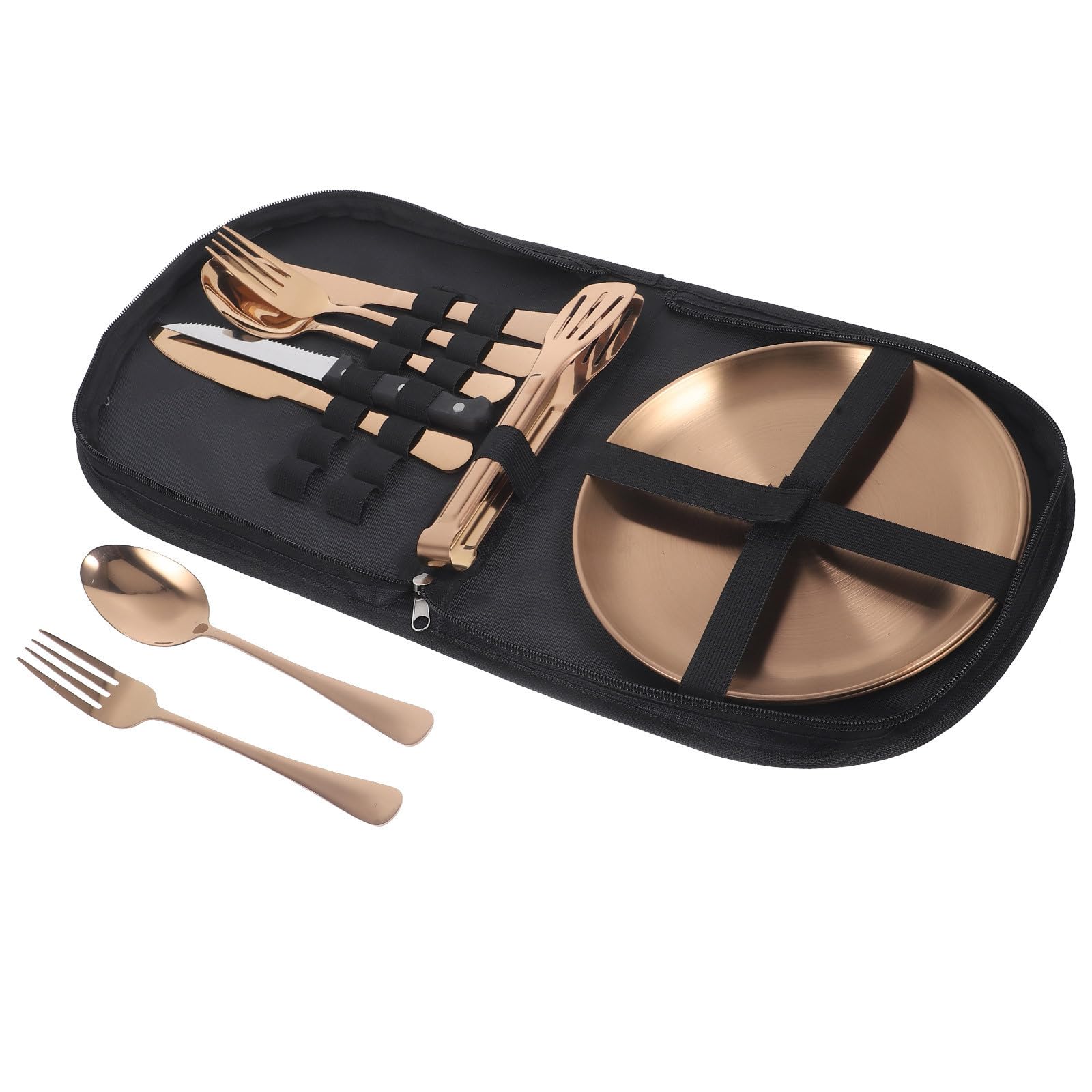 SHINEOFI Juego de Cubiertos de Acero Inoxidable con Diseño Ergonómico para Camping y Bolsa Portátil, Adecuado para Ocasiones Obsequios y Actividades al Aire Libre