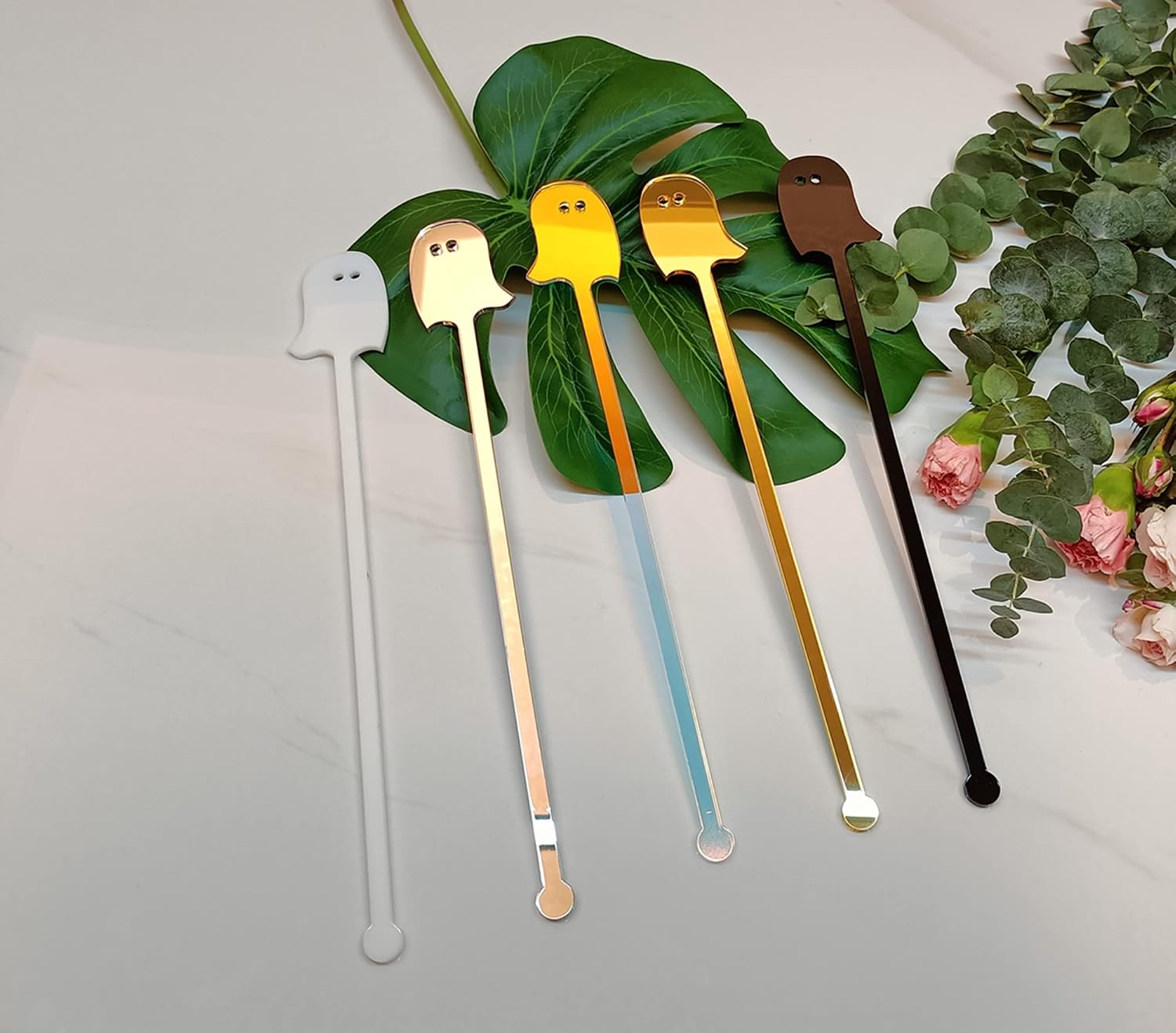Set of 20 Halloween Swizzle Sticks, Acrylic Ghost Party Stir Sticks for Holiday Party Decor (White)