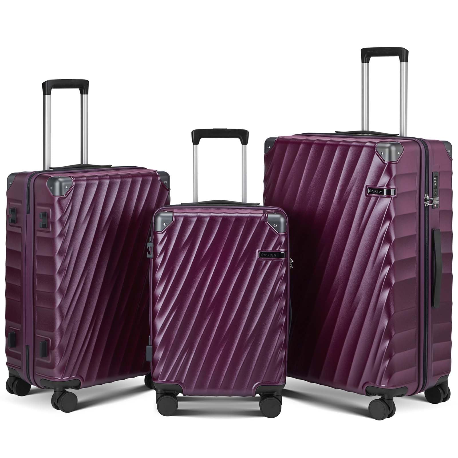 CASELLY Luggage sets 3 piece with Spinner Wheels, PC Hard Shell Travel Luggage, Carry On suitcase with TSA Lock,YKK Zippers,Charcoal Metallic (Purple,