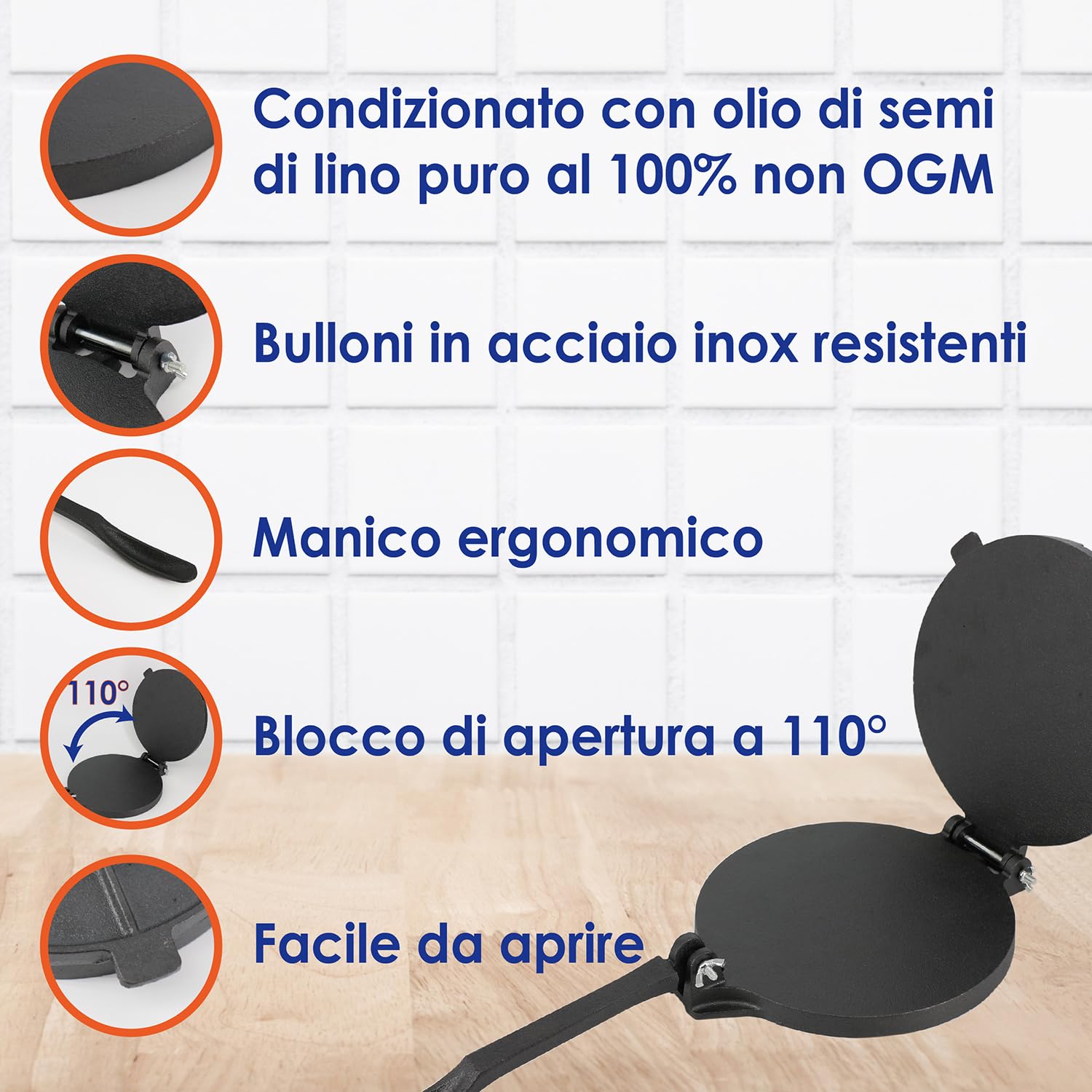 StarBlue - Stampo Per Tortilla In Ghisa Da 20,3 Cm Con 100 Pezzi Di Carta Oleata Ed Ebook Di Ricette In Omaggio, Con Strumento Per Realizzare Chapati In Stile Indiano, Tortillas, Roti