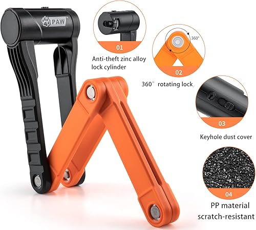 Miniatura 4 de Candado plegable para bicicleta con 3 llaves, cerraduras de bicicleta de seguridad resistentes antirrobo, cilindro antitaladro y púa, candado