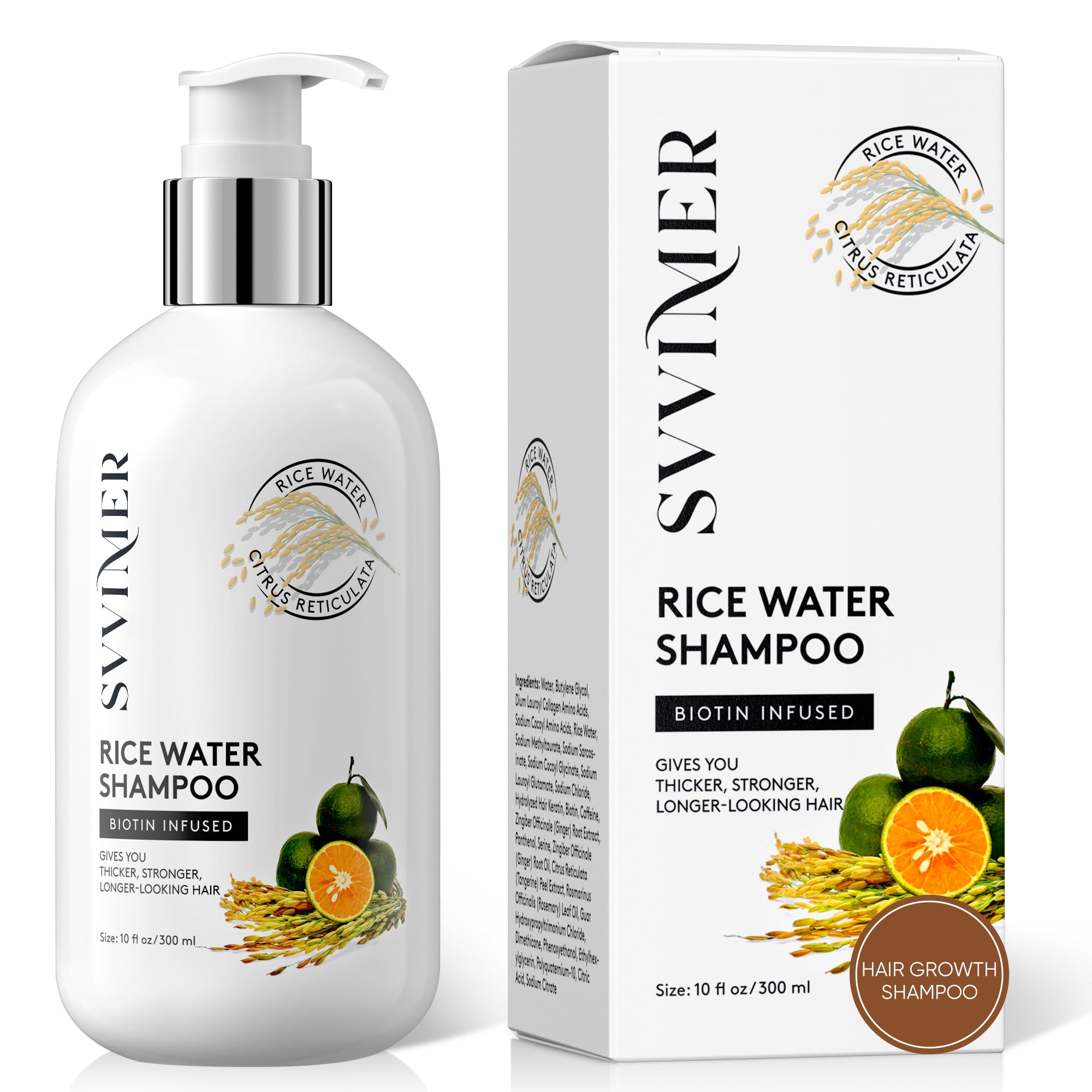 Rice Water Hair Growth Shampoo - Biotin Thickening Shampoo for Hair Loss and Thinning Hair - Sulfate Free for Women and Men 10 Fl Oz (Pack of 1)