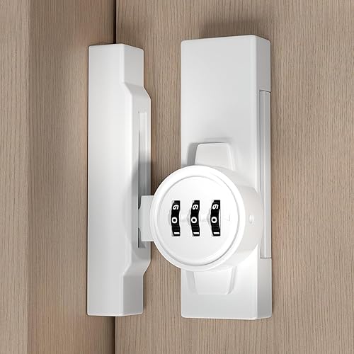 Paquete de 2 cerraduras mecánicas blancas con contraseña para puertas de granero, entrada sin llave para proteger la privacidad, pestillo abatible