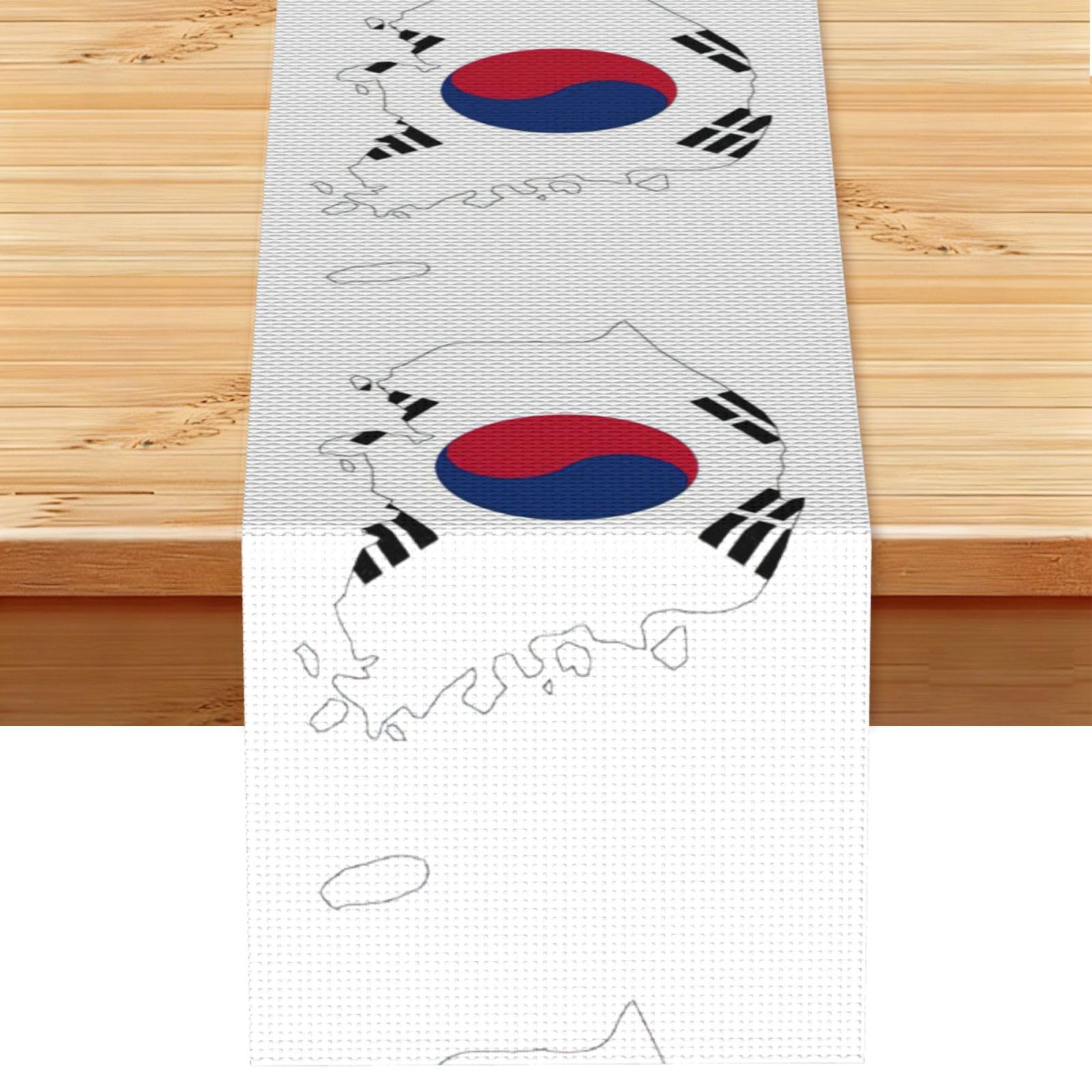 Republic of Korea Flag Map Printed Dining Table Runner 13x72 Inch, Non-Fading Decor for Kitchen Dresser Fireplace Mantel