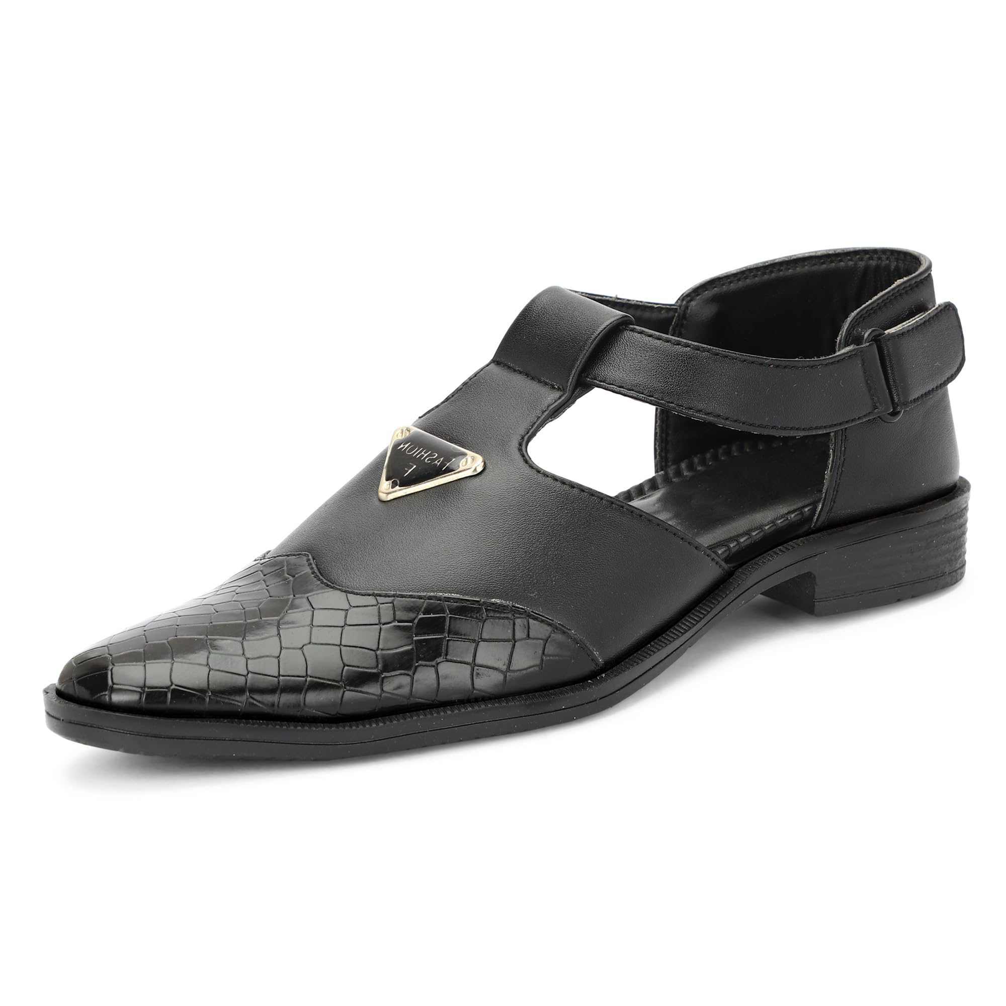 Shoe Island® Elegant Black Leatherette Slip-On Back Strap Ethnic Party Casual Roman Sandals for Men (BAB1500), Size 9 UK/India (B0DG97XJBX) Amazon Price History, Amazon Price Tracker