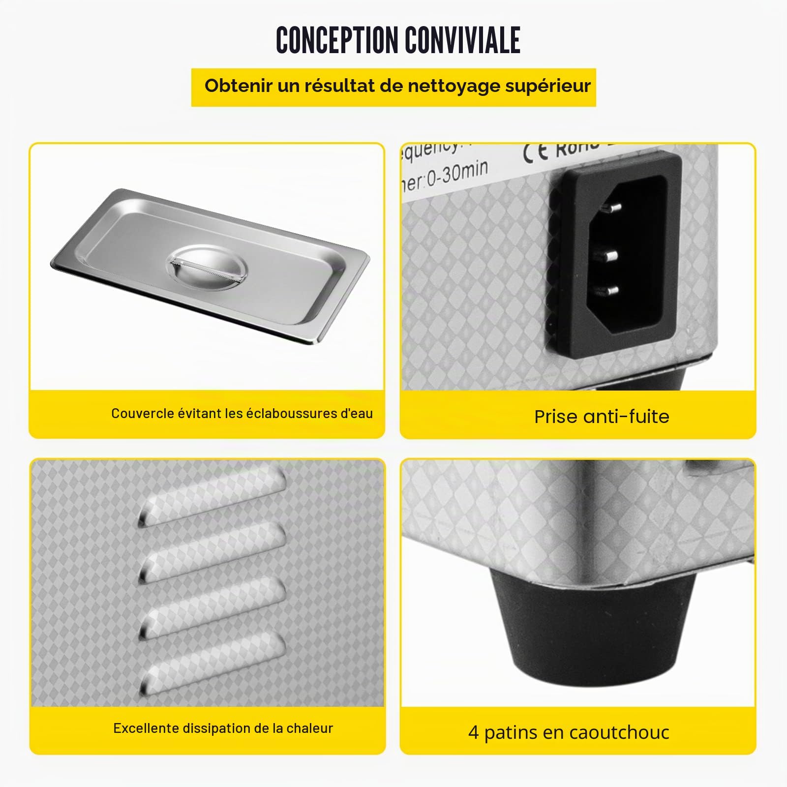 VEVOR Machine de Nettoyage à Ultrasons 0,8 L, Professionel ,Écran Affichage LED 220 V, Nettoyeur Acier Inoxydable pour le Nettoyage des Bijoux Pièces de Monnaie Lunettes