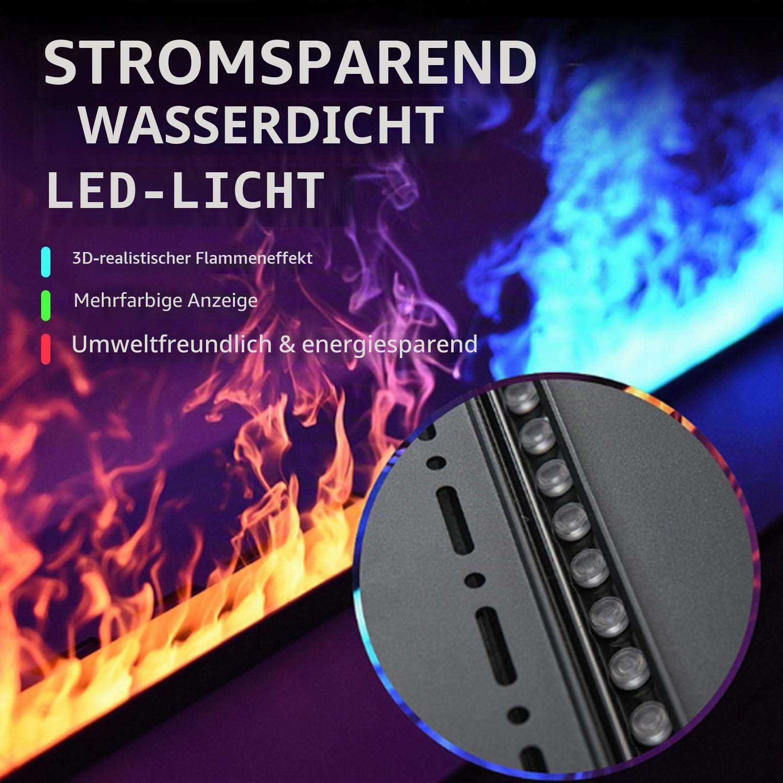 3D-Wasserdampf-Kamin mit realistischem Rauch- und Flammeneffekt, einstellbare Flammenfarben, ideal zur Verbesserung der Atmosphäre in Schlafzimmern, Büros und Hotels