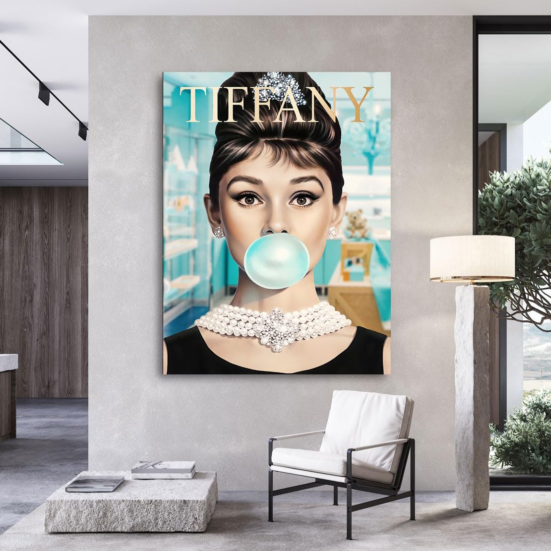 Kunstgestalten24 | Audrey Hepburn Kunst Pop Art Bild Kaugummi Blase | Leinwand Bild | Wohnzimmer bilder | Wandbilder | Wanddeko | XXL Bilder auf Leinwand | Moderne Bilder | Hochwertige Kunstdrucke