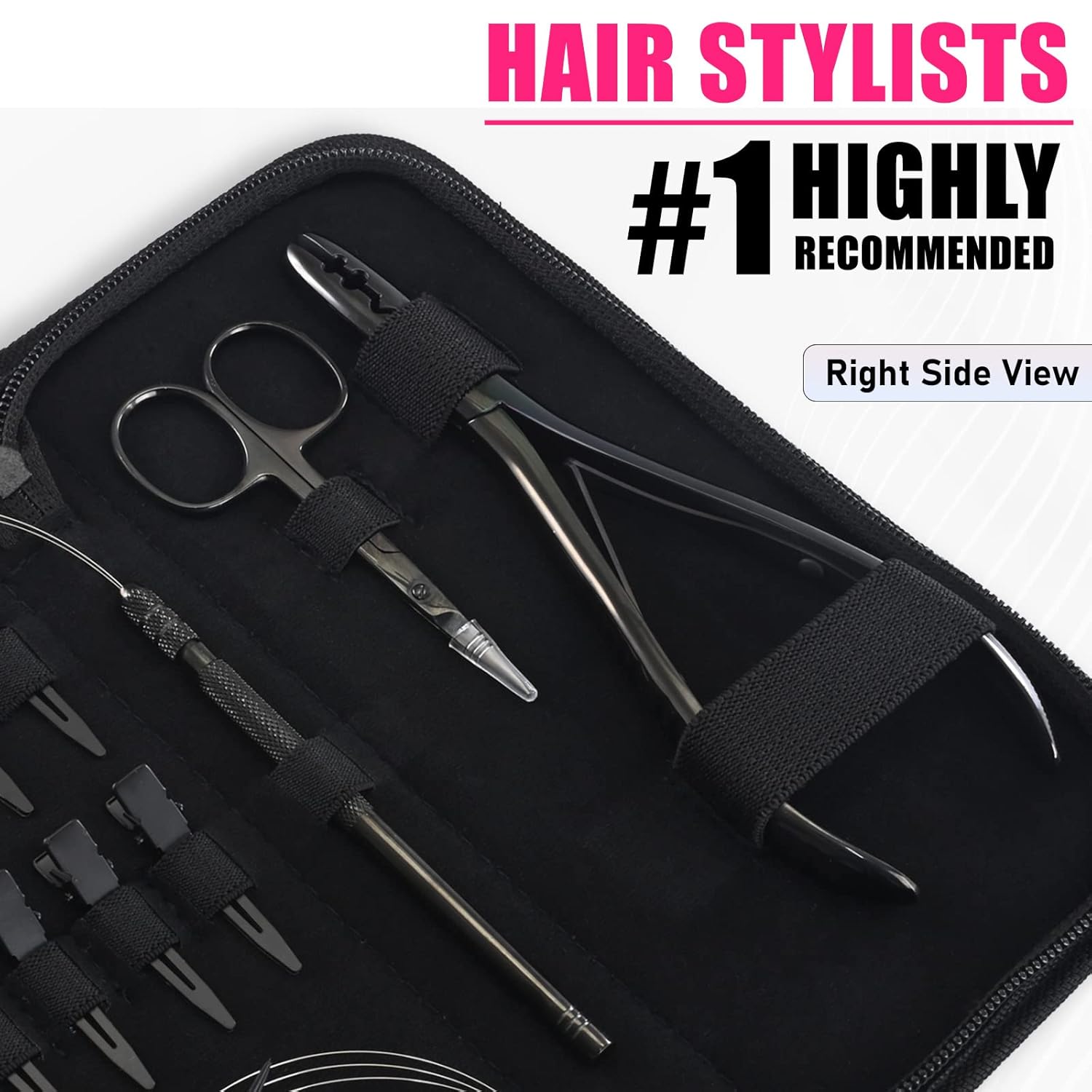 Hair Extension Tools Kit Includes 2 HoleMicro Beads Microlink Crimping Plier, 12pcs Sectioning Clips, Quick Parting Tool, Mini Scissor & C Type Needles, Loop Tool (Black)