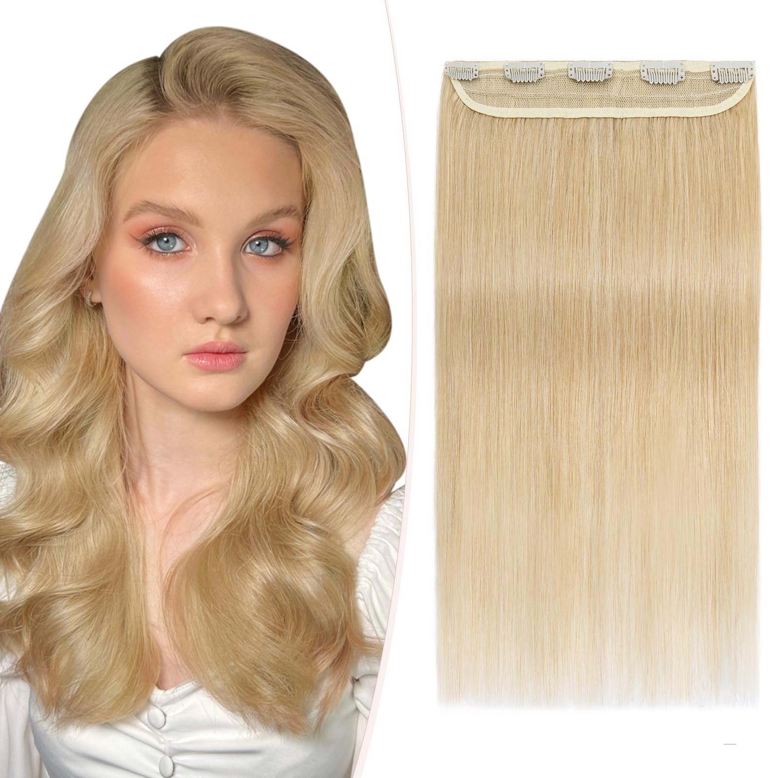 SEGOHAIR Clip in Hair Extensions Real Human Hair, 18" Hair Extensions Clip in One Piece 5 Clips Remy Seamless (50g) Golden Blonde