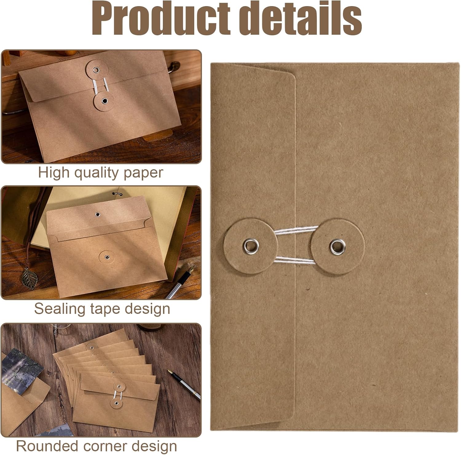 12 Pcs Brown Envelopes 6"x4" with Button and String Closure, String Tie Craft Envelopes, Decorative Vintage Envelopes Pockets for Letters Postcard Greeting Card Invitations (12) - Image 3