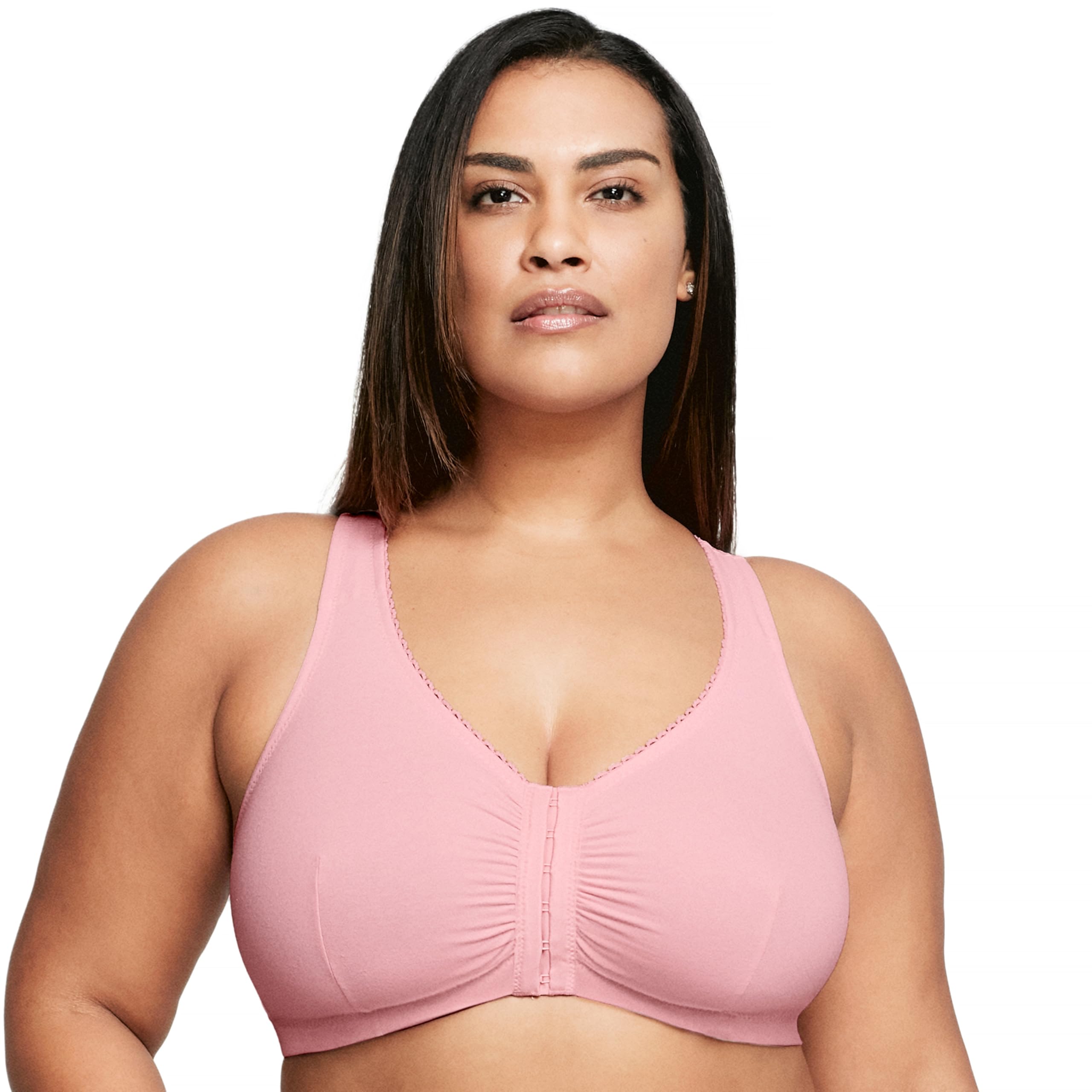 Glamorise Pełna figura Plus Size Bawełniany T-Back Komfortowy Biustonosz Bez fiszbin #1908 Różowy Blush, Róż (Pink Blush)