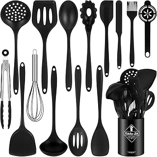 Juego de Utensilios de Cocina Silicona 15 Piezas, sin BPA, Accesorios Cocina Resistentes al Calor con Cubo de Almacenamiento, Espátula, Cuchara, Batidor, Pinzas para Alimentos, Apto para Lavavajillas