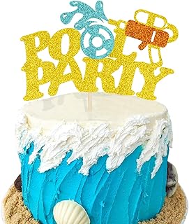 KAPOKKU Pool Party Double Sided Cake Topper Hello Summer Themed for Beach Pool Barbecue Birthday Party Decorations Company Events Retirement Graduation Baby Shower Party Supplies