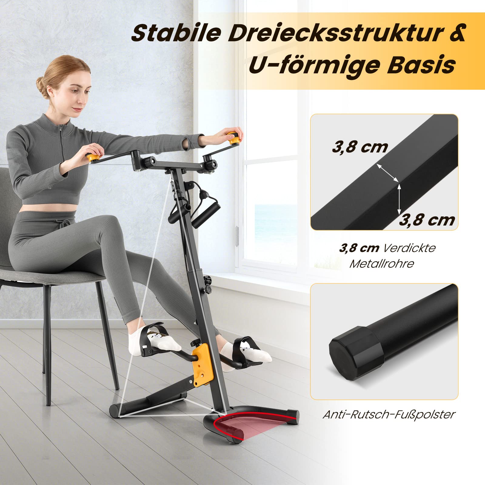 GOPLUS Pedaltrainer Senioren, Bewegungstrainer Arm- und Beintrainer mit Handgriff & Widerstand, Ergometer Heimtrainer höhen- und längenverstellbar, 43 x 53 x 73-102 cm
