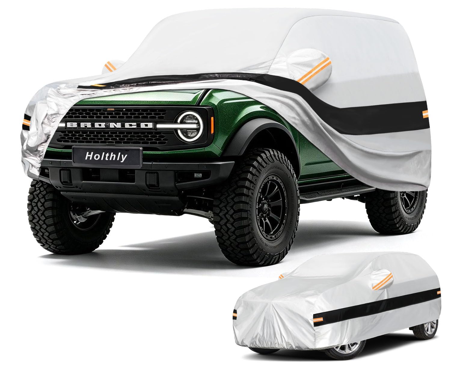 10 Layers Car Cover Custom Fit for Ford Bronco 2 Door/Sport (2021-2026), Waterproof All Weather for Automobiles, Outdoor Full Cover Sun Dust Rain Protection with Cotton. Silver