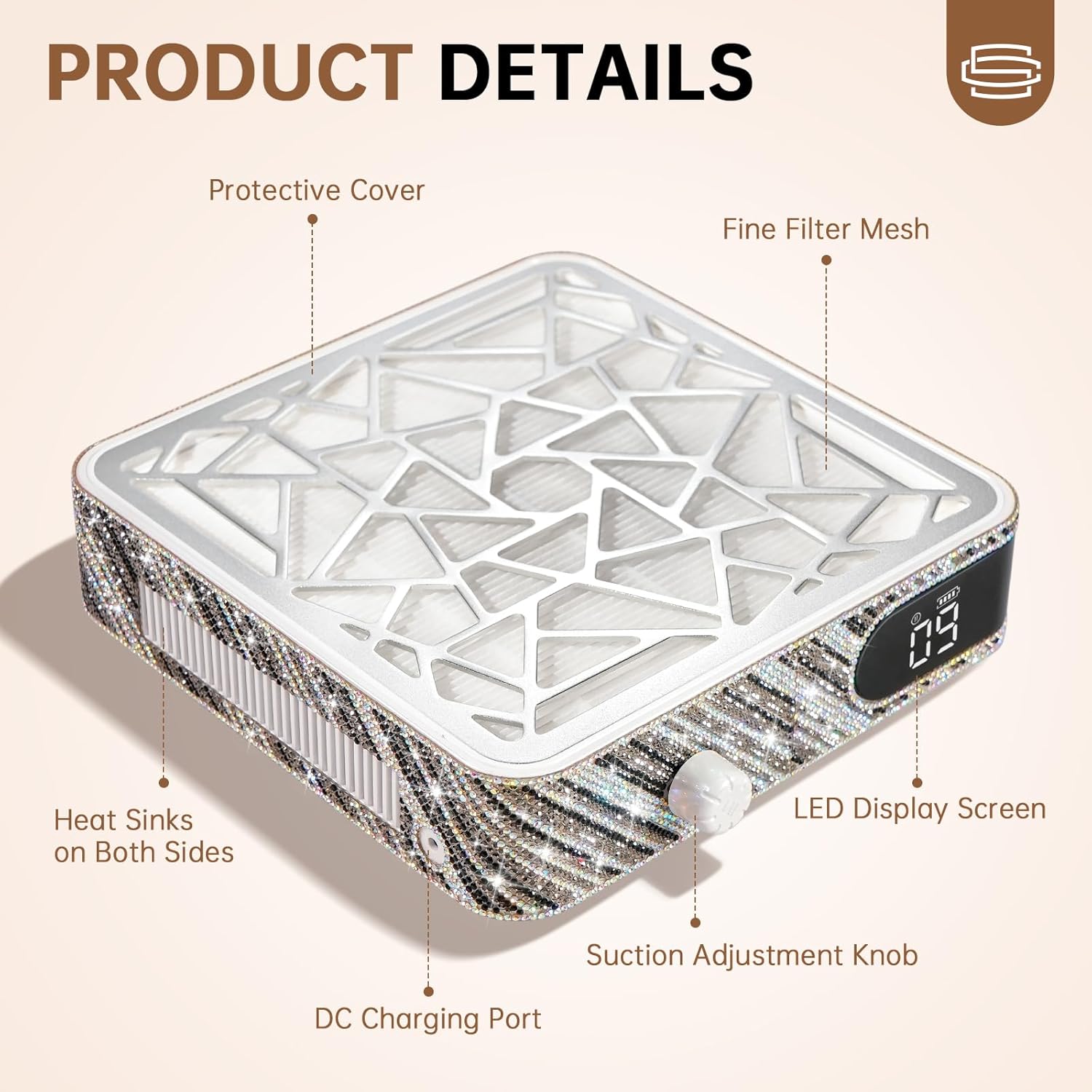 Nail Dust Collector, Cordless Dust Collector Nail Tech, Powerful Vacuum Fan Vent Dust Collector Extractor Dust Suction Machine for Acrylic Nails Polishing, Nail Salon&Home