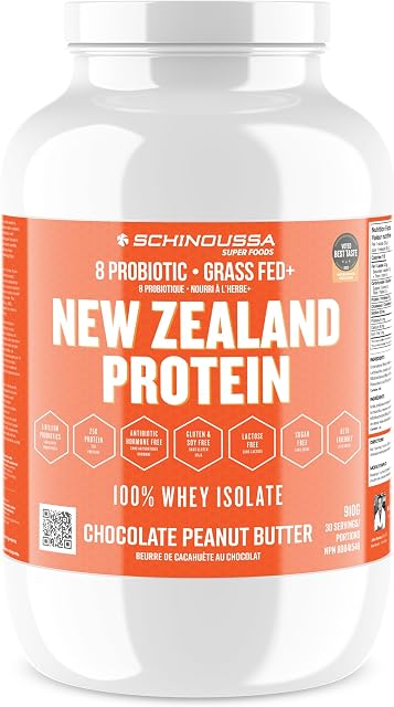 Schinoussa Super Foods Nouvelle-Zélande Whey Protein Isolate 25g Protéines 0g de sucre 1g de glucides 110 Calories (chocolat au beurre de pois, 910g (Boîte de 1)