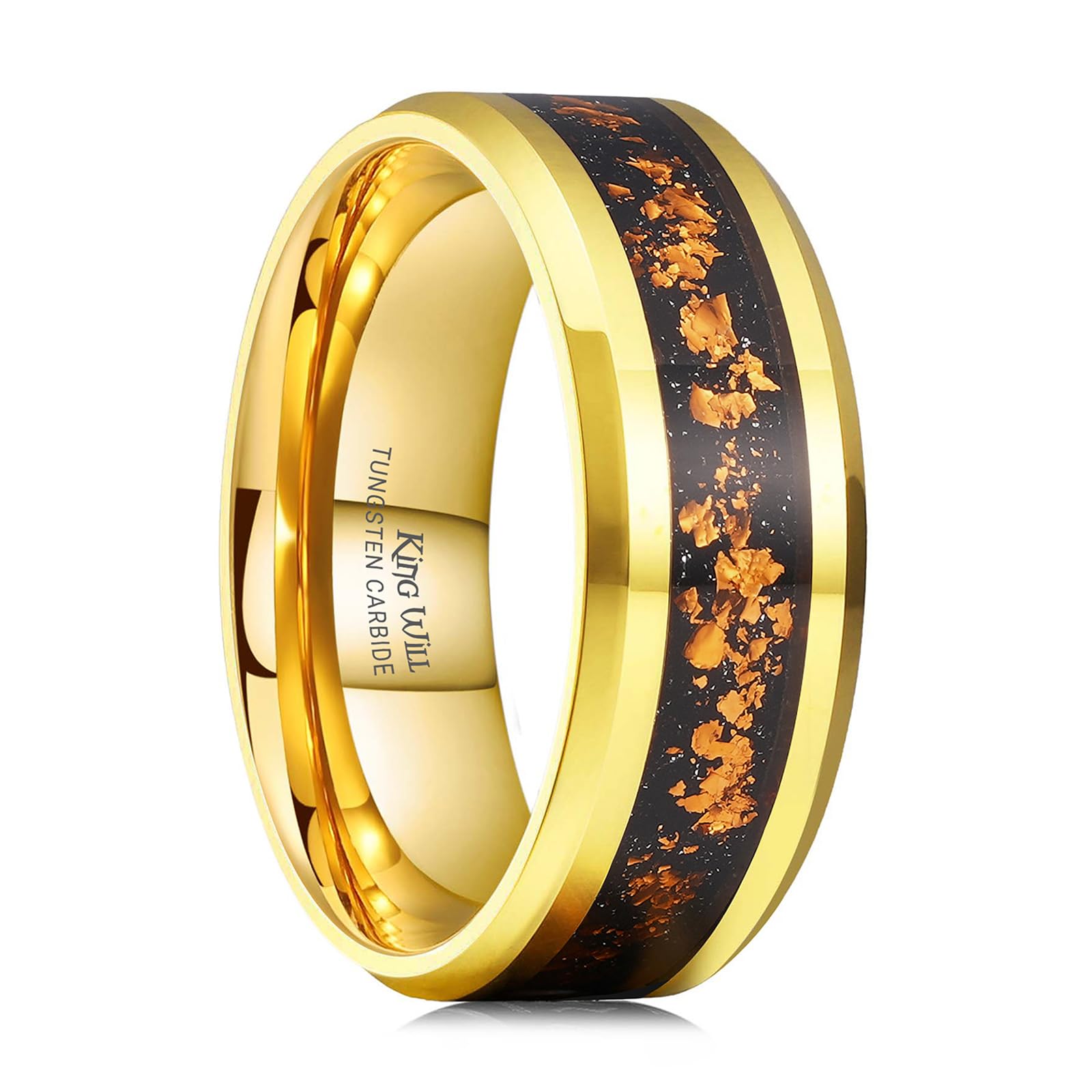 King Will Mens Wedding Band with Foils Inlay, Black/Silver/Gold