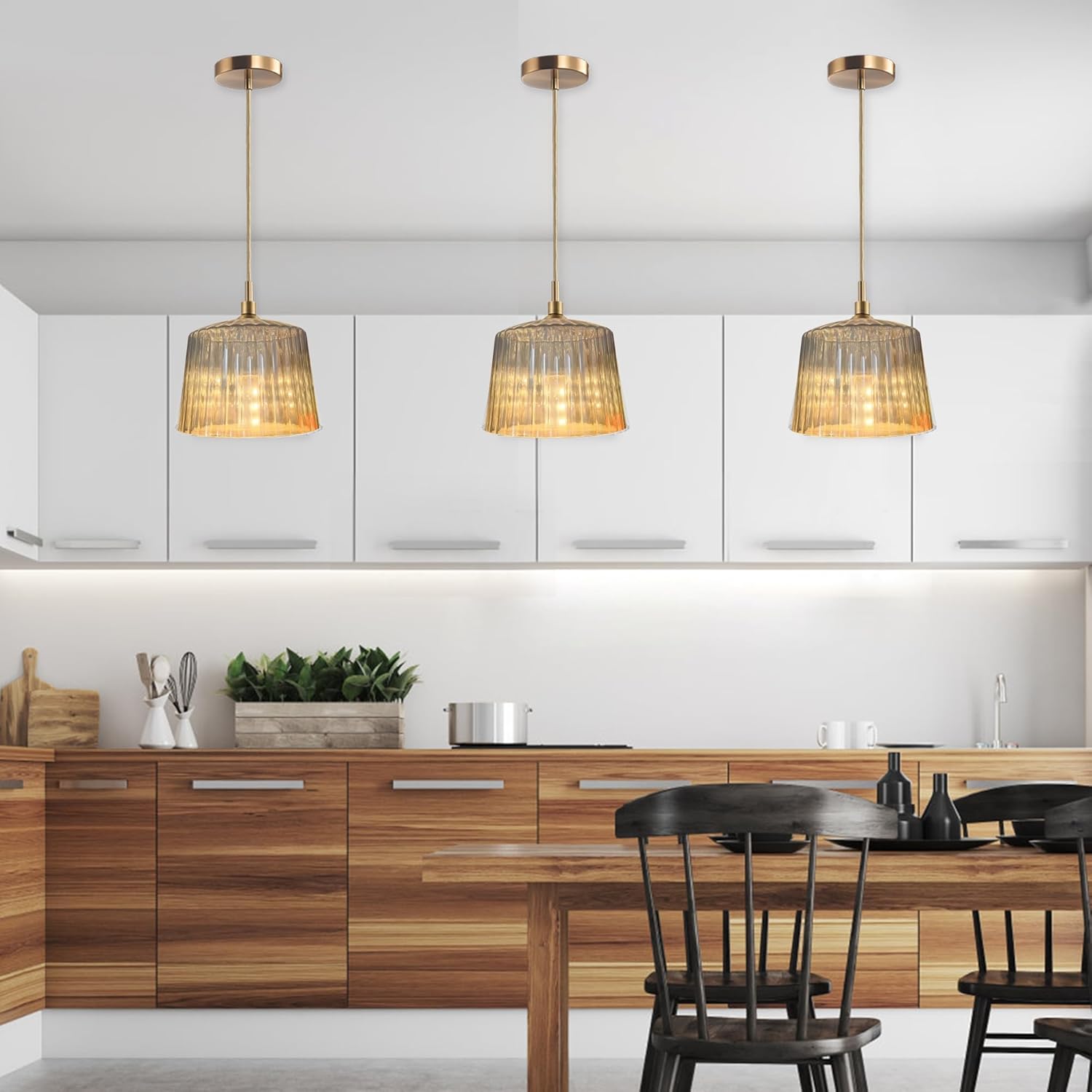 Modern Style Battery Operated Pendant Light Over Kitchen Island,6 RGB Colors Dimmable Hanging Lighting With Remote Control,Wireless Pendant Lights Fixtures（include Bulb ＆ Remote Control）(Gray)