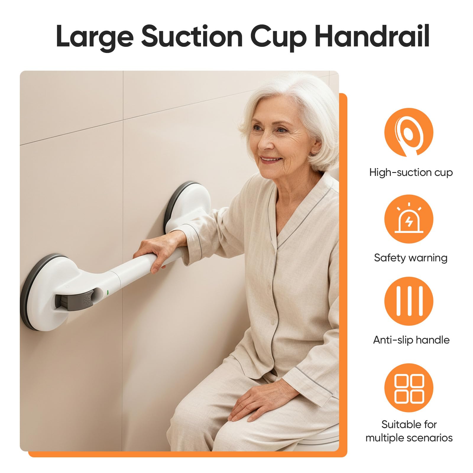 Agarraderas Baño para Mayores, Asa de Seguridad para Baño | con Ventosa, 45 CM Asidero Ducha MAX 150 KG, Asidero de Ducha Seguro y Resistente, Sin Taladrar y Desmontable
