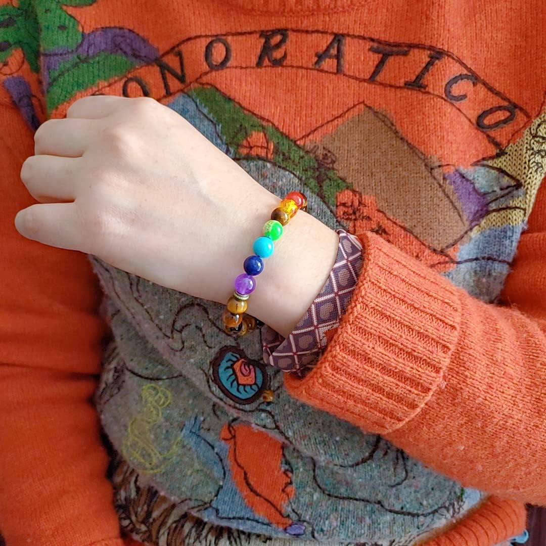 GelConnie Lava Rock Chakra Bracelet 7 Chakra 8mm Natural Stone Healing Bracelet Stress Relief Yoga Beads Anxiety Bracelet Aromatherapy Essential Oil Diffuser Bracelet Bangle - Image 3