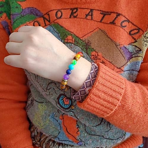 Miniatura 5 de Brazalete GelConnie de piedras de lava, 7 chakras, 0.32 pulgadas, piedra natural, para curación, alivio del estrés, yoga, ansiedad, aromaterapia,