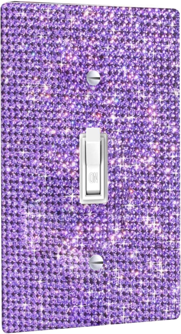 Purple Bling Single Toggle Outlet Covers Glitter Rhinestones Light Switch Cover 1 Gang Wall Plate Electrical Receptacle Shiny for Bedroom Accessories Home Decor